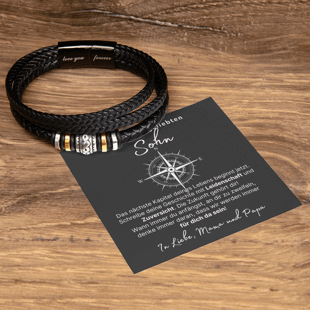 Persönliches Geschenk aus Edelstahl und veganem Leder Für den Sohn - Geburtstag, Abschluss, Weihnachten, Ewige Liebe Armband