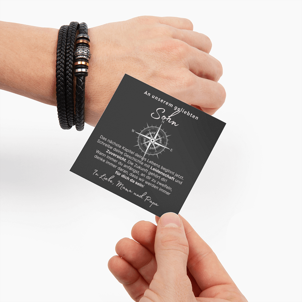 Persönliches Geschenk aus Edelstahl und veganem Leder Für den Sohn - Geburtstag, Abschluss, Weihnachten, Ewige Liebe Armband
