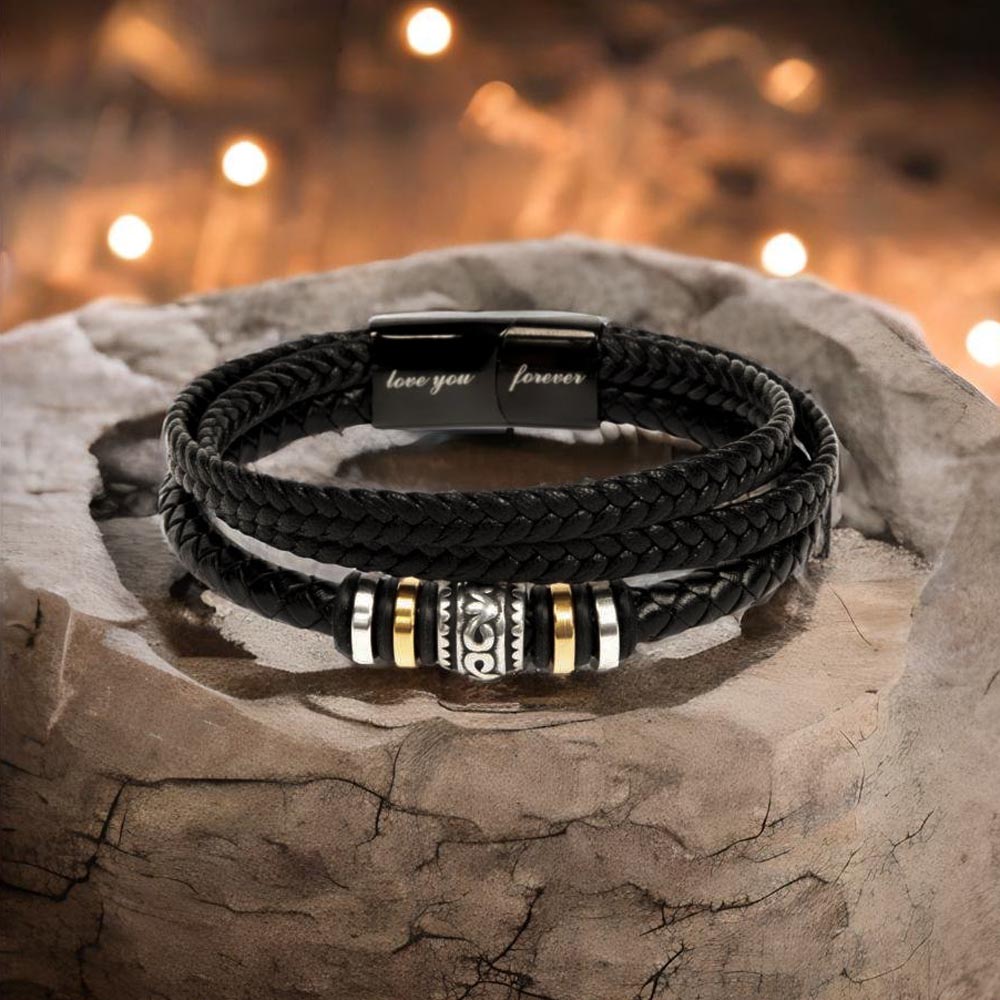 Persönliches Geschenk aus Edelstahl und veganem Leder Für den Sohn - Geburtstag, Abschluss, Weihnachten, Ewige Liebe Armband