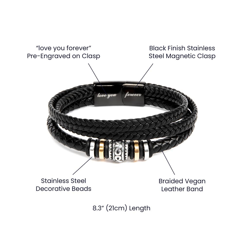 Persönliches Geschenk aus Edelstahl und veganem Leder Für den Sohn - Geburtstag, Abschluss, Weihnachten, Ewige Liebe Armband