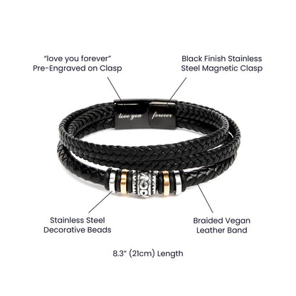 Persönliches Geschenk aus Edelstahl und veganem Leder Für den Sohn - Geburtstag, Abschluss, Weihnachten, Ewige Liebe Armband