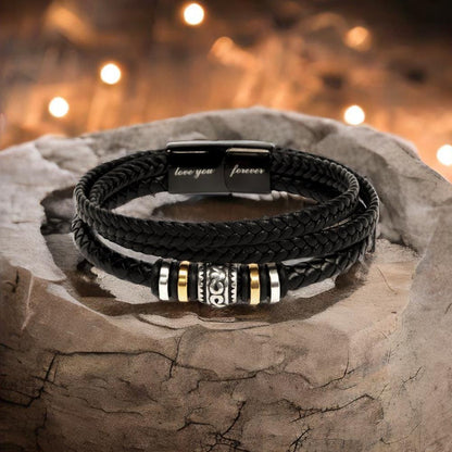 Persönliches Geschenk aus Edelstahl und veganem Leder Für den Sohn - Geburtstag, Abschluss, Weihnachten, Ewige Liebe Armband